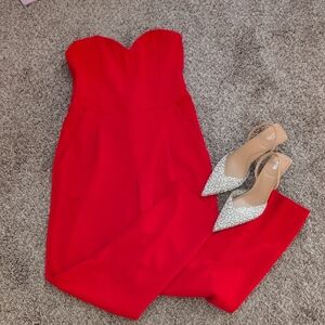 Express Corset Red Strapless Jumpsuit